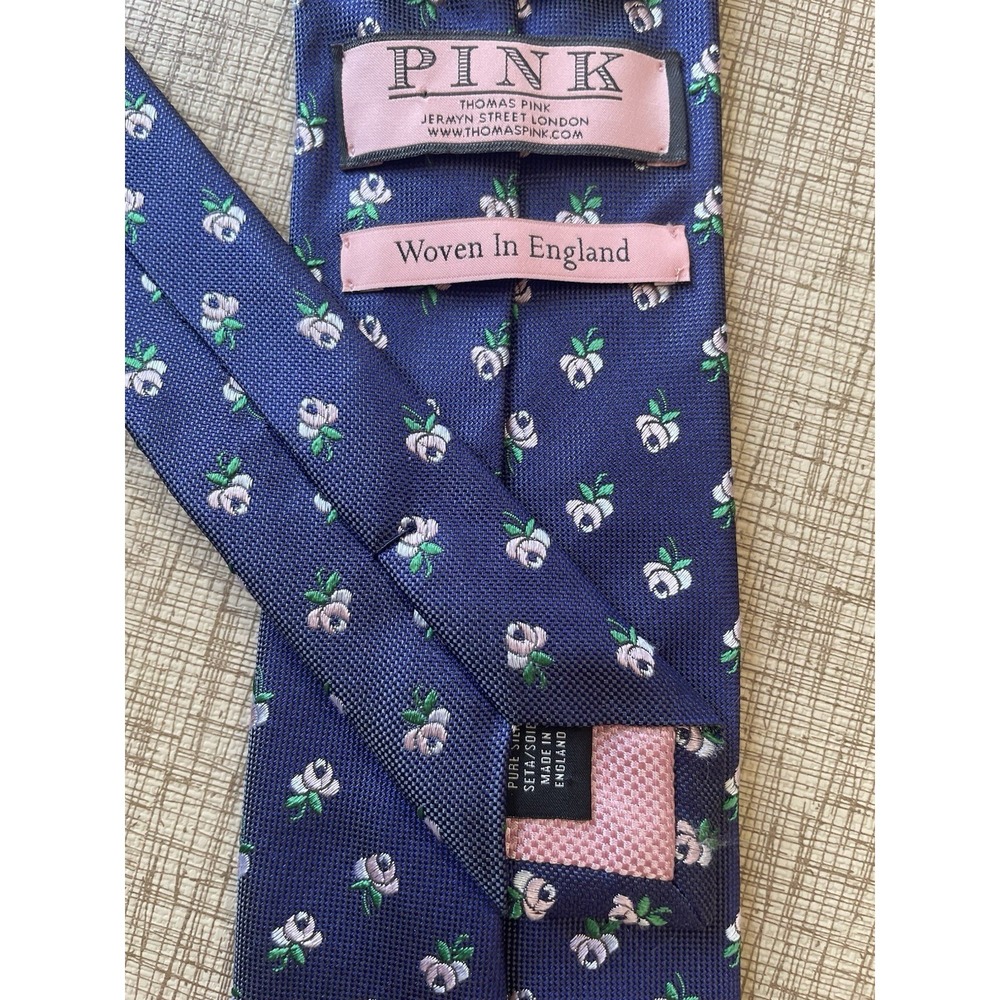 Thomas Pink 100% Silk Tie Blue and Pink Floral  Made in England
